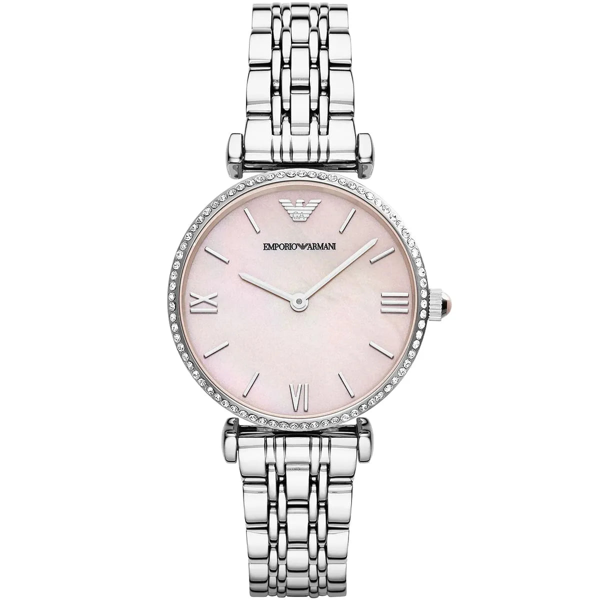 Emporio Armani Gianni T-Bar Pink Dial Silver Women's Watch - AR1779 Hoofdafbeelding