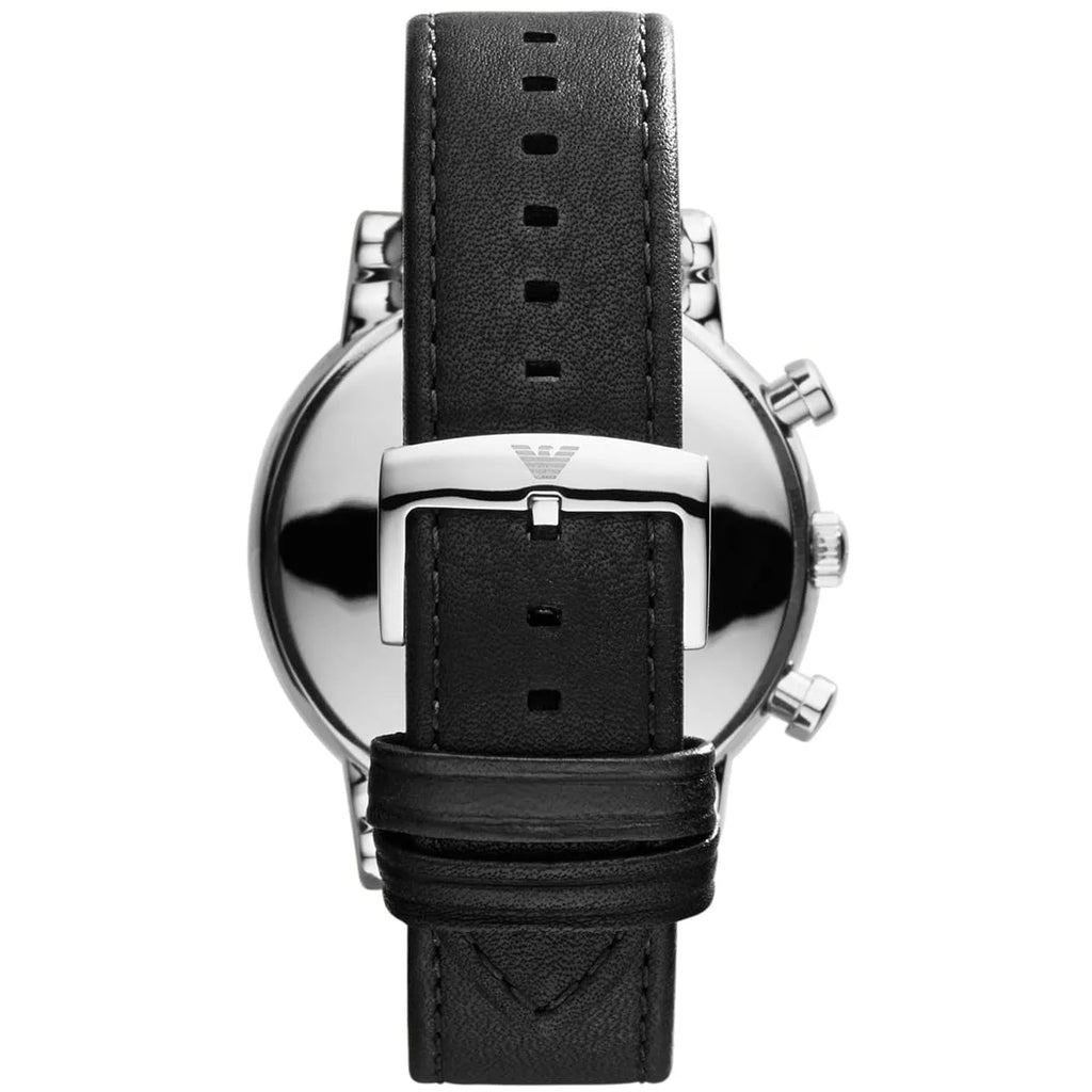 Emporio Armani Classic Chronograph White Dial Black Genuine Leather Men's Watch - AR1807