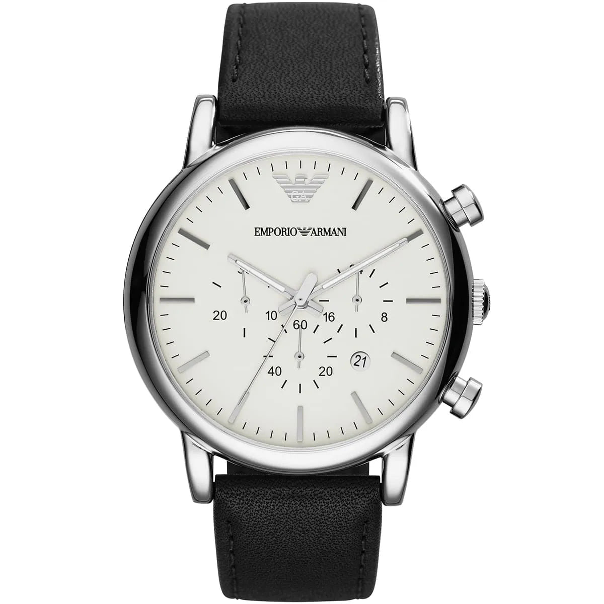 Emporio Armani Classic Chronograph White Dial Black Genuine Leather Men's Watch - AR1807 Main image