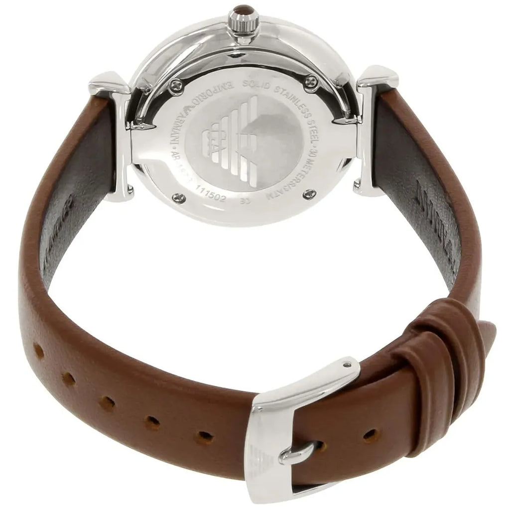 Emporio Armani Gianni T-Bar Brown Shell Dial Light Brown Genuine Leather Women's Watch - AR1873