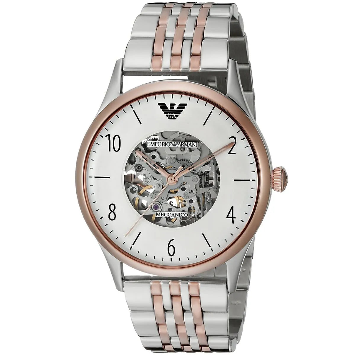 Emporio Armani Meccanico Automatic Skeleton Herenhorloge met witte wijzerplaat en tweekleurig design - AR1921 Secundaire afbeelding