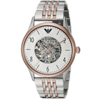 Emporio Armani Meccanico Automatic Skeleton White Dial Two-tone Men's Watch - AR1921