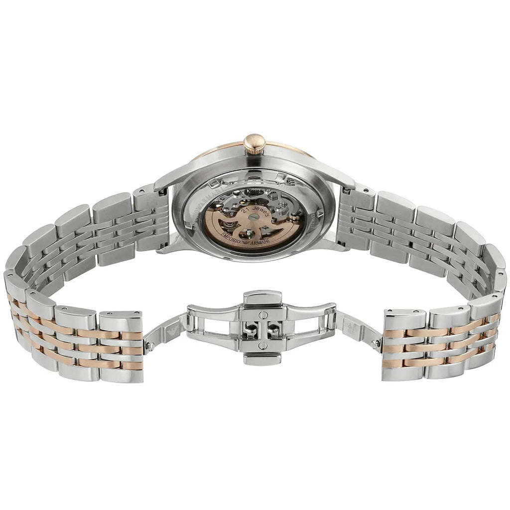 Emporio Armani Meccanico Automatic Skeleton White Dial Two-tone Men's Watch - AR1921