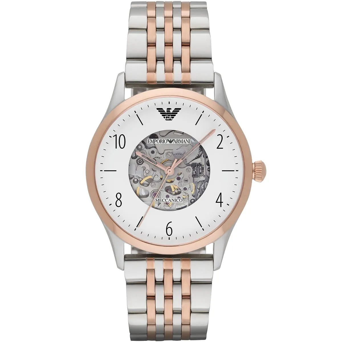Emporio Armani Meccanico Automatic Skeleton White Dial Two-tone Men's Watch - AR1921 Main image