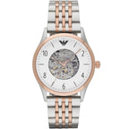 Emporio Armani Meccanico Automatic Skeleton White Dial Two-tone Men's Watch - AR1921