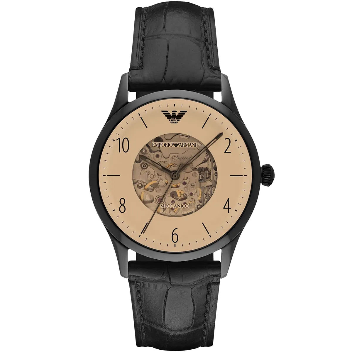 Emporio Armani Beta Meccanico Automatisch Herenhorloge met Zwarte Echt Lederen Band - AR1923 Hoofdafbeelding