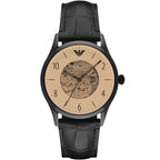 Emporio Armani Beta Meccanico Automatic Black Genuine Leather Men's Watch - AR1923