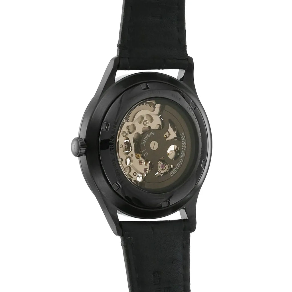 Emporio Armani Beta Meccanico Automatic Black Genuine Leather Men's Watch - AR1923