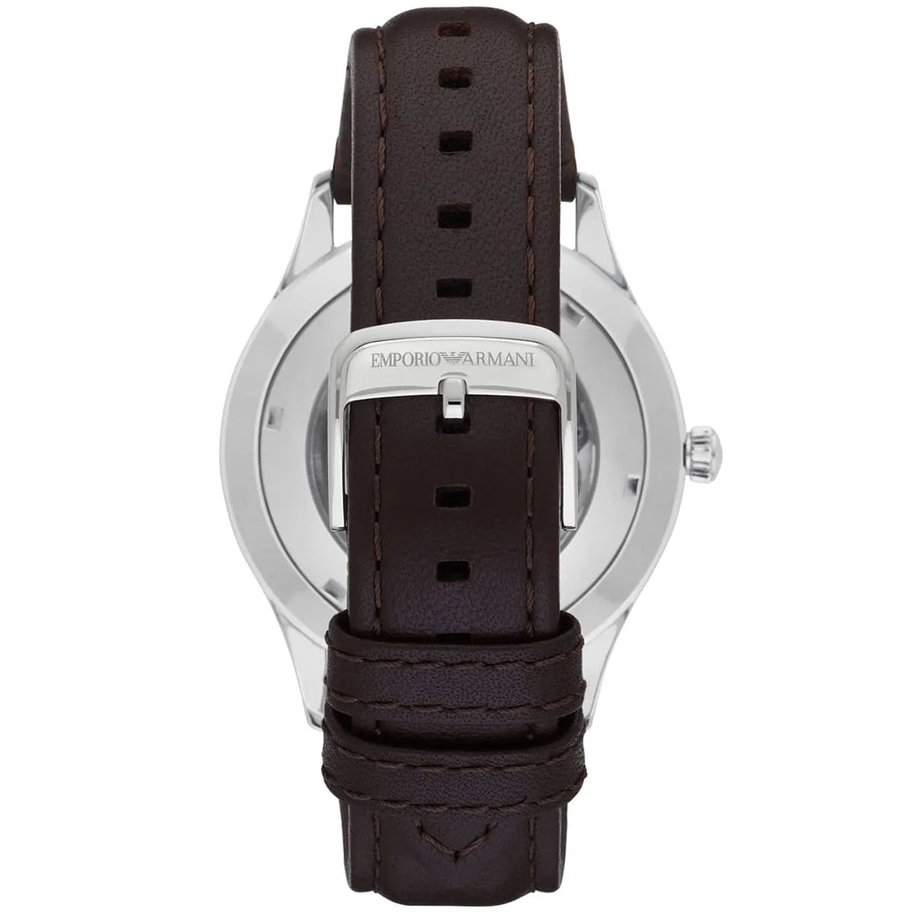Emporio Armani Meccanico Skeleton Automatic Dark Brown Genuine Leather Men's Watch - AR1946