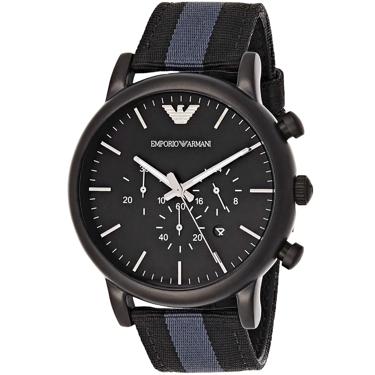 Emporio Armani Luigi Chronograph Matte Black Dial Striped Nylon on Leather Men's Watch - AR1948 Secundaire afbeelding