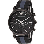 Emporio Armani Luigi Chronograph Matte Black Dial Striped Nylon on Leather Men's Watch - AR1948
