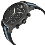 Emporio Armani Luigi Chronograph Matte Black Dial Striped Nylon on Leather Men's Watch - AR1948