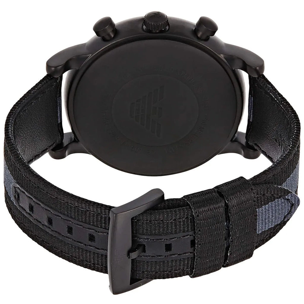 Emporio Armani Luigi Chronograph Matte Black Dial Striped Nylon on Leather Men's Watch - AR1948