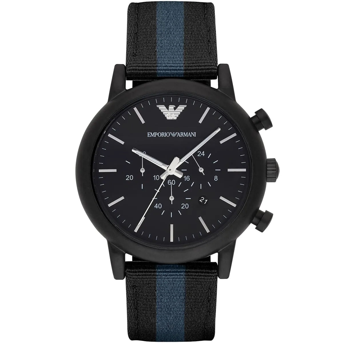 Emporio Armani Luigi Chronograph Matte Black Dial Striped Nylon on Leather Men's Watch - AR1948 Hoofdafbeelding