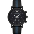 Emporio Armani Luigi Chronograph Matte Black Dial Striped Nylon on Leather Men's Watch - AR1948