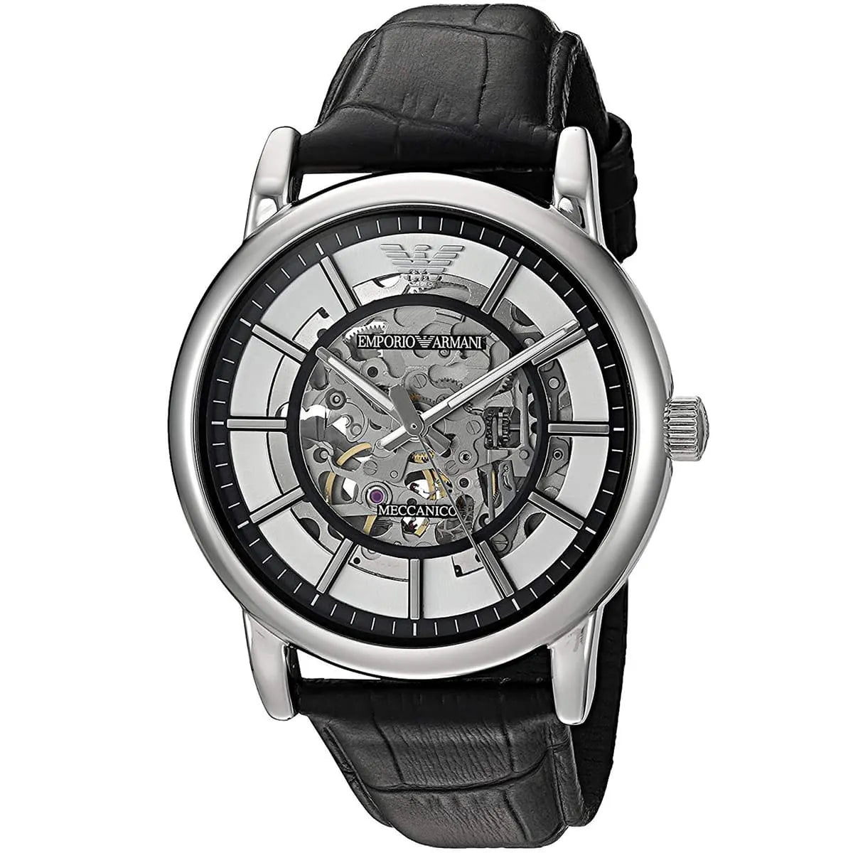 Emporio Armani Luigi Skeleton Automatic Herenhorloge met zwarte band van echt leer - AR1981 Secundaire afbeelding