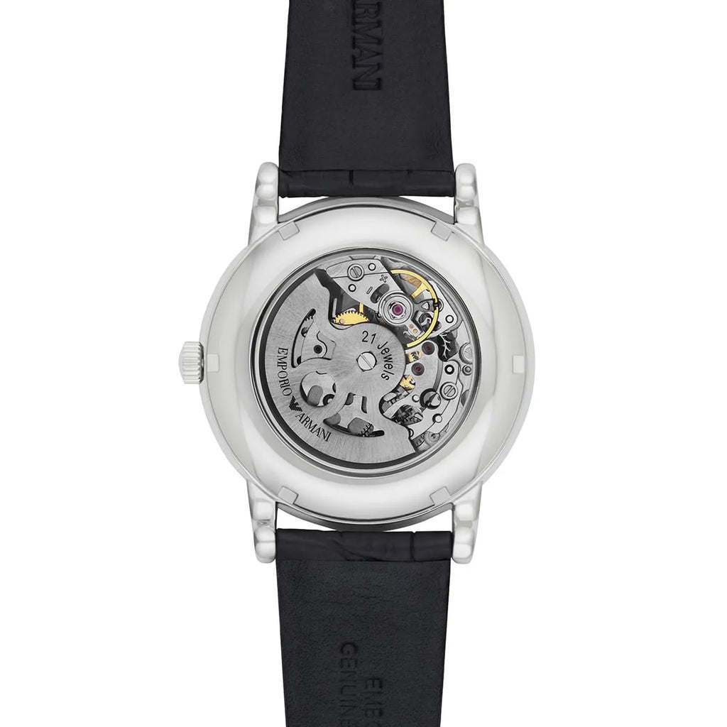 Emporio Armani Luigi Skeleton Automatic Black Genuine Leather Men's Watch - AR1981