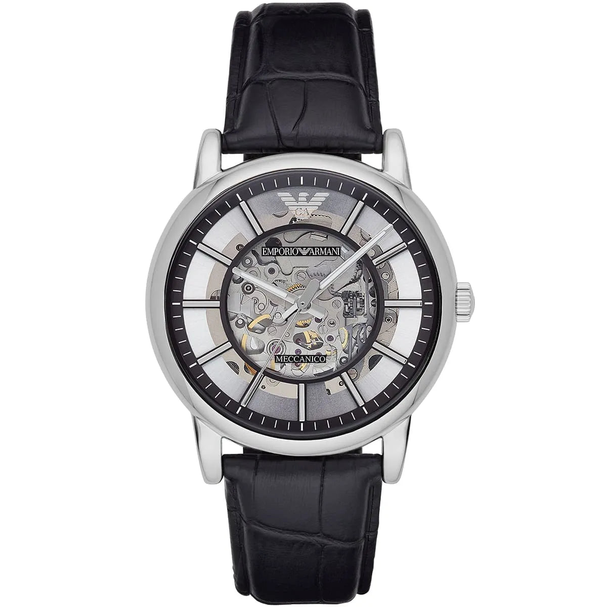 Emporio Armani Luigi Skeleton Automatic Black Genuine Leather Men's Watch - AR1981 Hoofdafbeelding