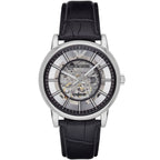 Emporio Armani Luigi Skeleton Automatic Black Genuine Leather Men's Watch - AR1981
