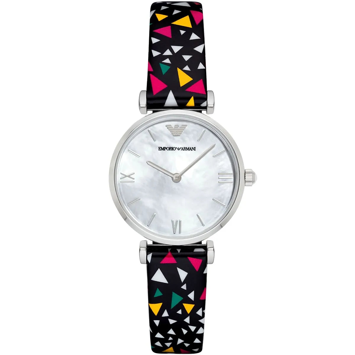 Emporio Armani Gianni T-Bar MOP Dial Multi-colored Printed Leather Women's Watch - AR1995 Hoofdafbeelding