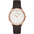 Emporio Armani Classic White Dial Brown Genuine Leather Men's Watch - AR2487
