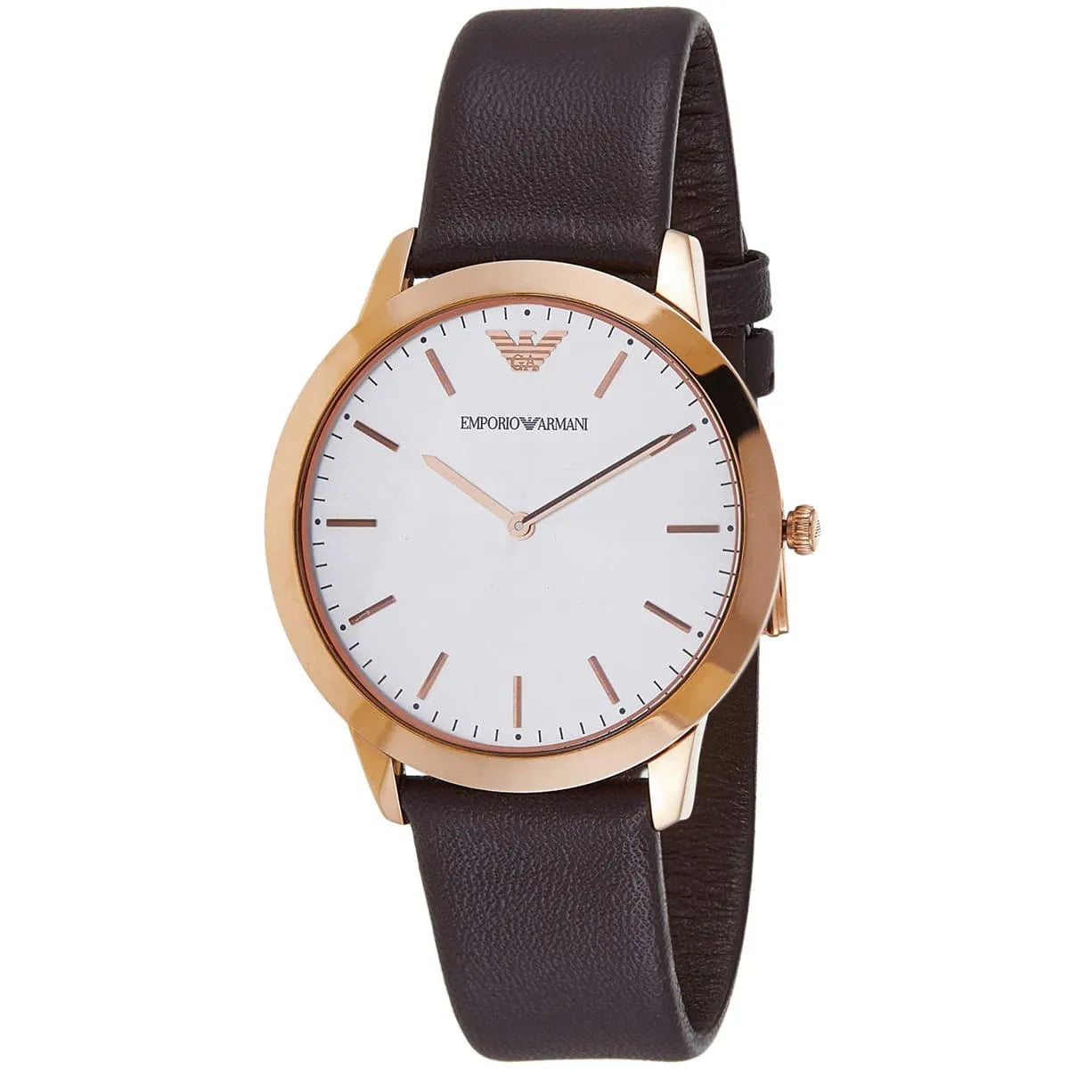 Emporio Armani Classic herenhorloge met witte wijzerplaat en bruine leren band - AR2487 Secundaire afbeelding