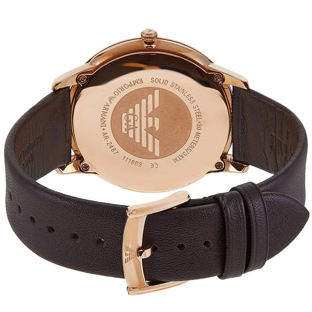 Emporio Armani Classic White Dial Brown Genuine Leather Men's Watch - AR2487