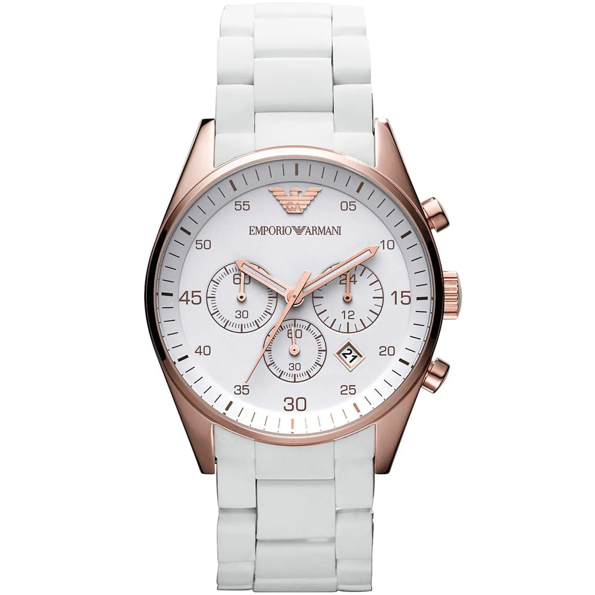 Emporio Armani Sport Chronograph Herenhorloge AR5919 met witte, siliconen omhulde roestvrijstalen band Hoofdafbeelding