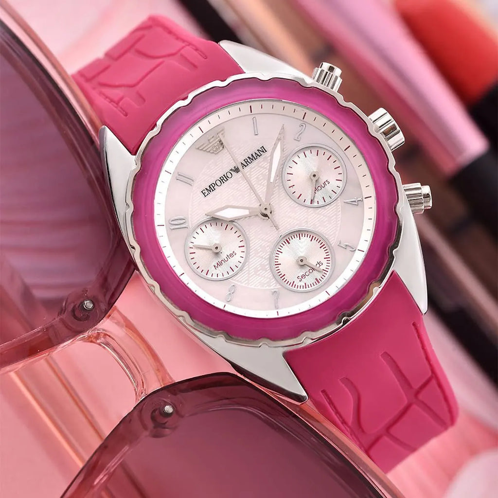 Emporio Armani Sport Chronograph Hot Pink Silicone Strap Women's Watch - AR5937
