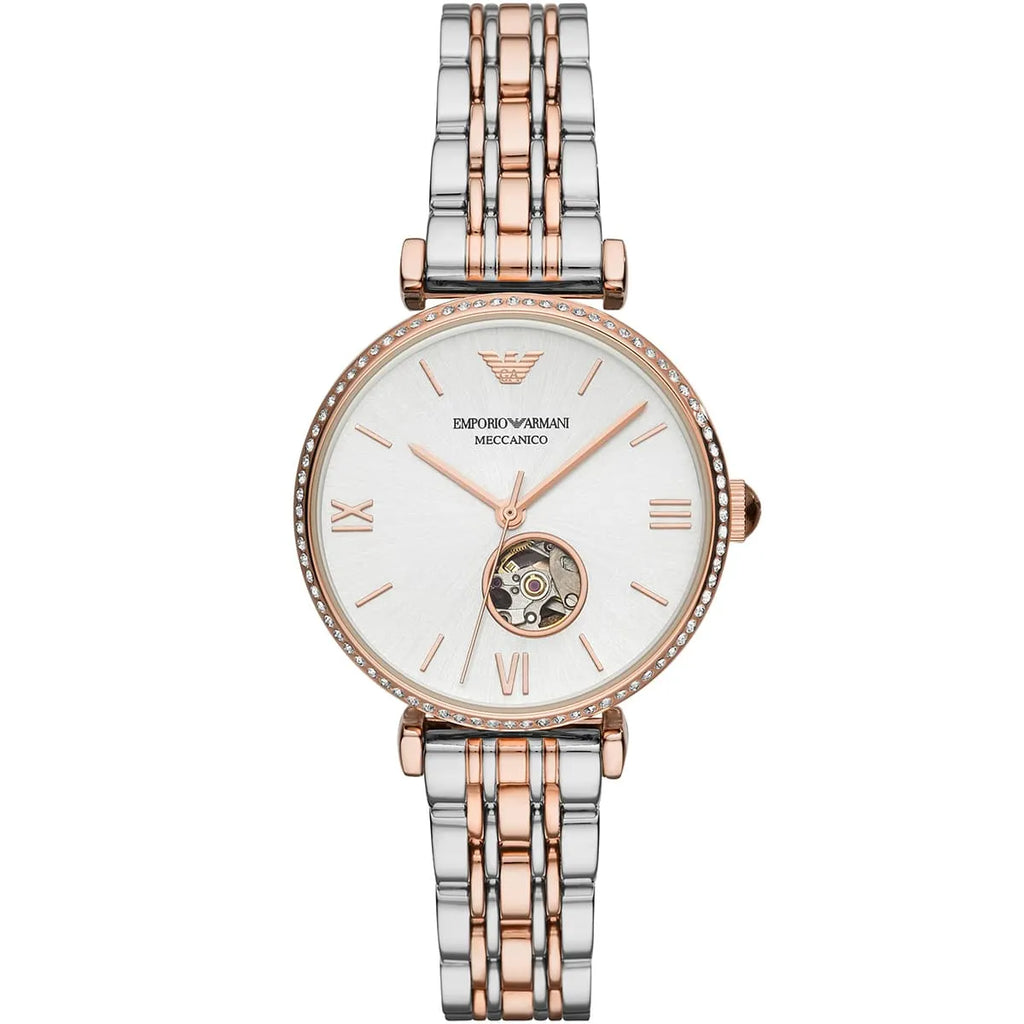 Emporio Armani Gianni T-Bar Open Heart Automatic Two-tone Women's Watch - AR60019