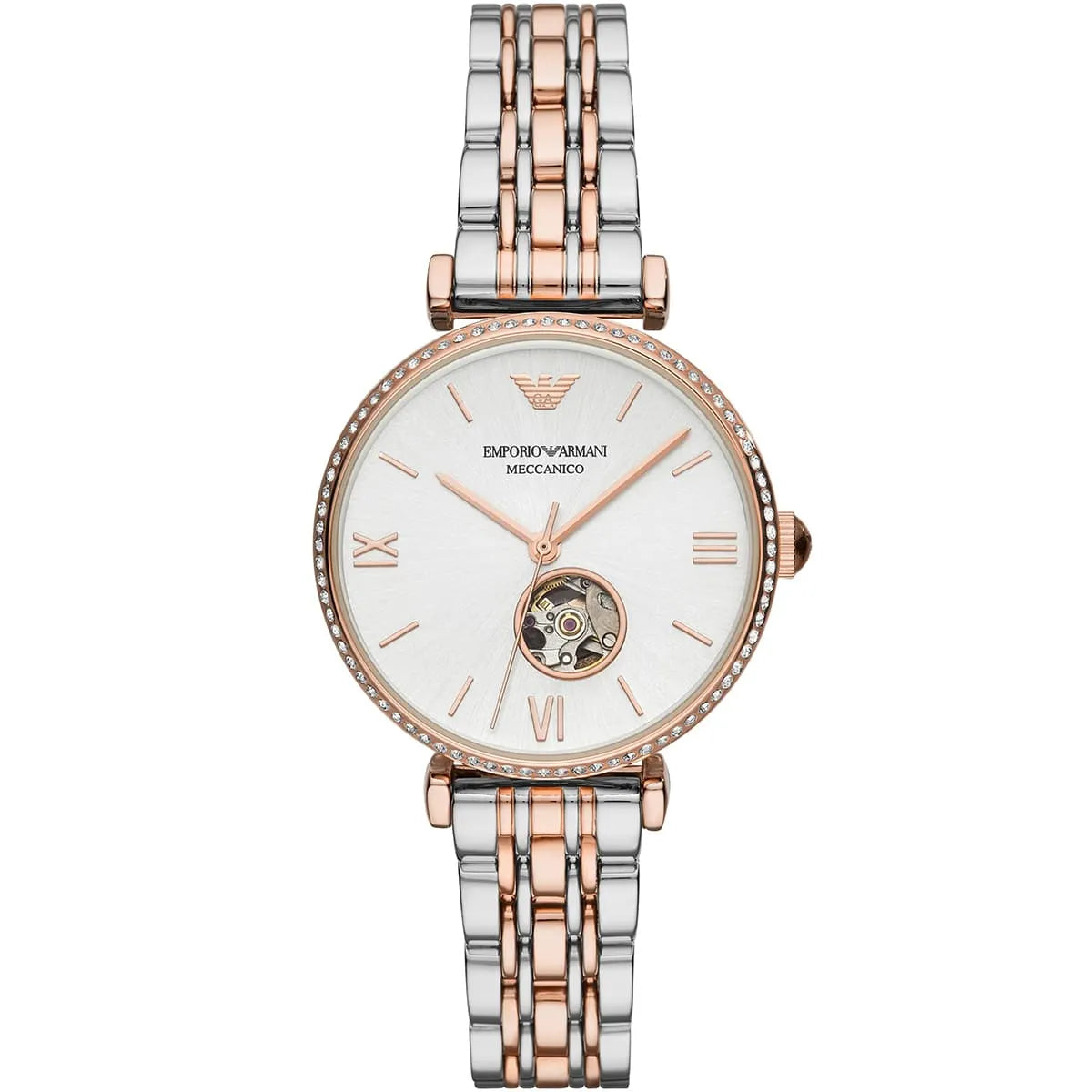 Emporio Armani Gianni T-Bar Open Heart Automatic Two-tone Women's Watch - AR60019 Hoofdafbeelding