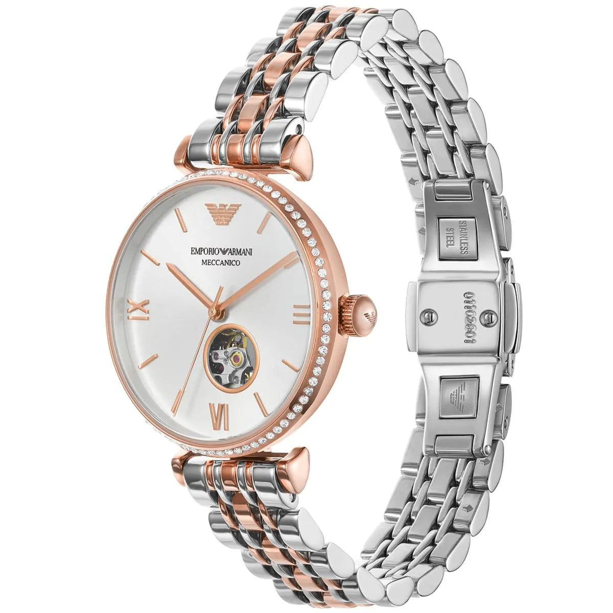 Emporio Armani Gianni T-Bar Open Heart Automatisch Tweekleurig Dameshorloge - AR60019 Secundaire afbeelding