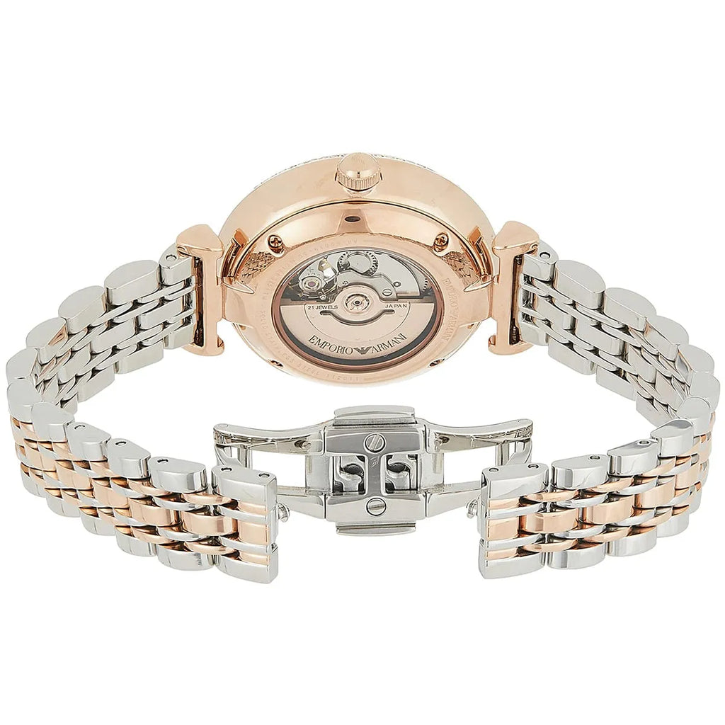 Emporio Armani Gianni T-Bar Open Heart Automatic Two-tone Women's Watch - AR60019