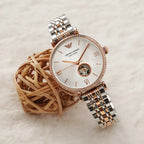 Emporio Armani Gianni T-Bar Open Heart Automatic Two-tone Women's Watch - AR60019