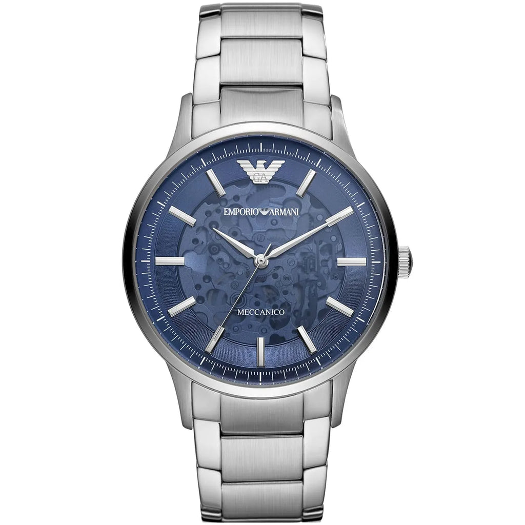 Emporio Armani Renato Skeleton Automatic Silver Men's Watch - AR60037