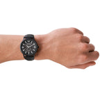 Emporio Armani Renato Automatic Skeleton Black Genuine Leather Men's Watch - AR60042