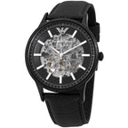 Emporio Armani Renato Automatic Skeleton Black Genuine Leather Men's Watch - AR60042