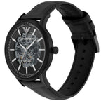 Emporio Armani Renato Automatic Skeleton Black Genuine Leather Men's Watch - AR60042
