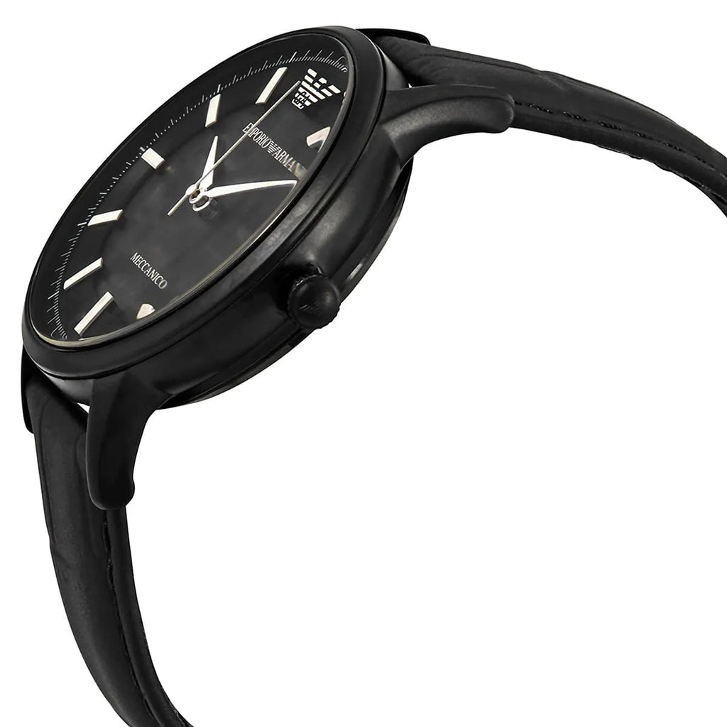 Emporio Armani Renato Automatic Skeleton Black Genuine Leather Men's Watch - AR60042
