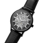 Emporio Armani Renato Automatic Skeleton Black Genuine Leather Men's Watch - AR60042