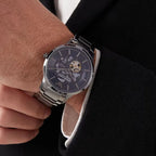 Emporio Armani Renato Meccanico Automatic Sunray Blue Dial Gunmetal Men's Watch - AR60056
