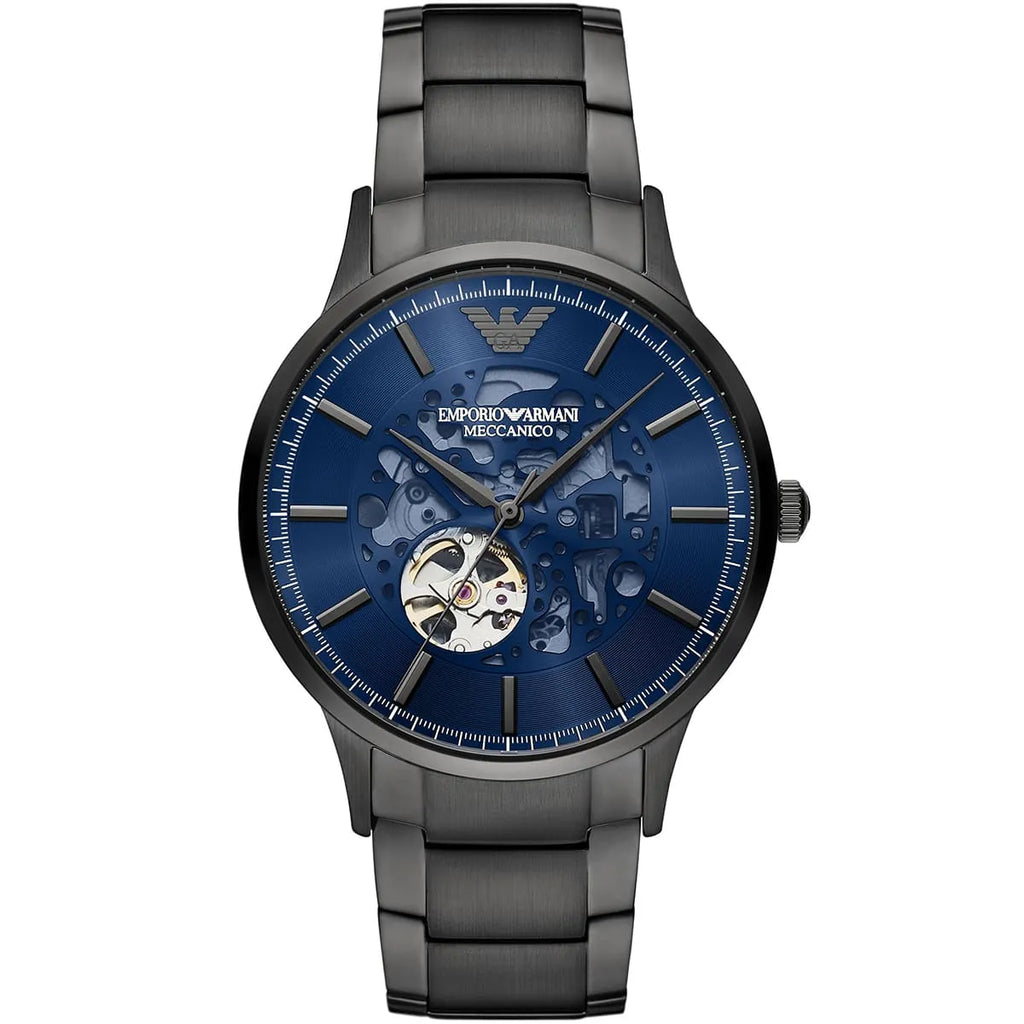 Emporio Armani Renato Meccanico Automatic Sunray Blue Dial Gunmetal Men's Watch - AR60056