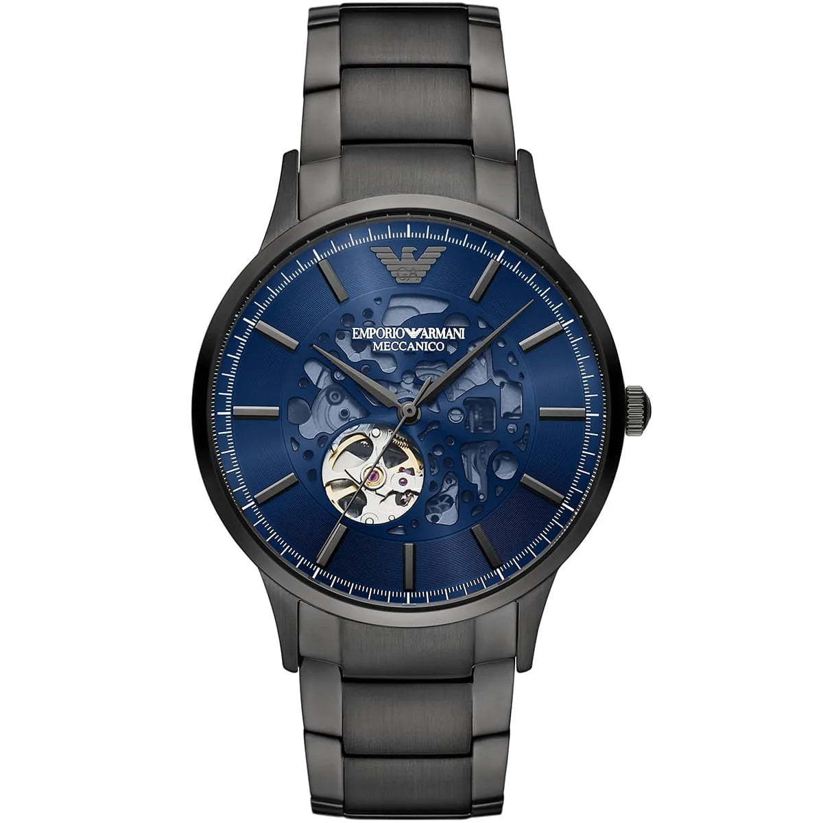 Emporio Armani Renato Meccanico Automatic Sunray Blue Dial Gunmetal Men's Watch - AR60056 Hoofdafbeelding