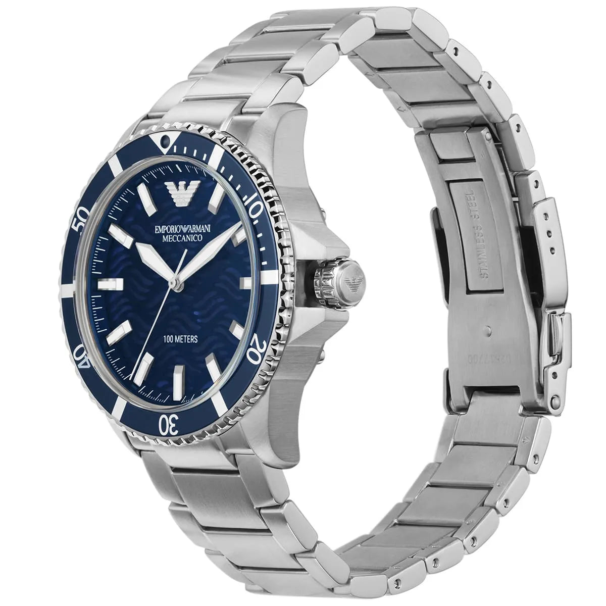 Emporio Armani Diver Automatic Uni-directional rotating blue bezel Silver Men's Watch - AR60059 Secundaire afbeelding