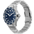 Emporio Armani Diver Automatic Uni-directional rotating blue bezel Silver Men's Watch - AR60059