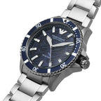 Emporio Armani Diver Automatic Uni-directional rotating blue bezel Silver Men's Watch - AR60059