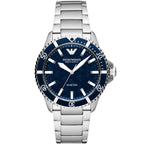 Emporio Armani Diver Automatic Uni-directional rotating blue bezel Silver Men's Watch - AR60059