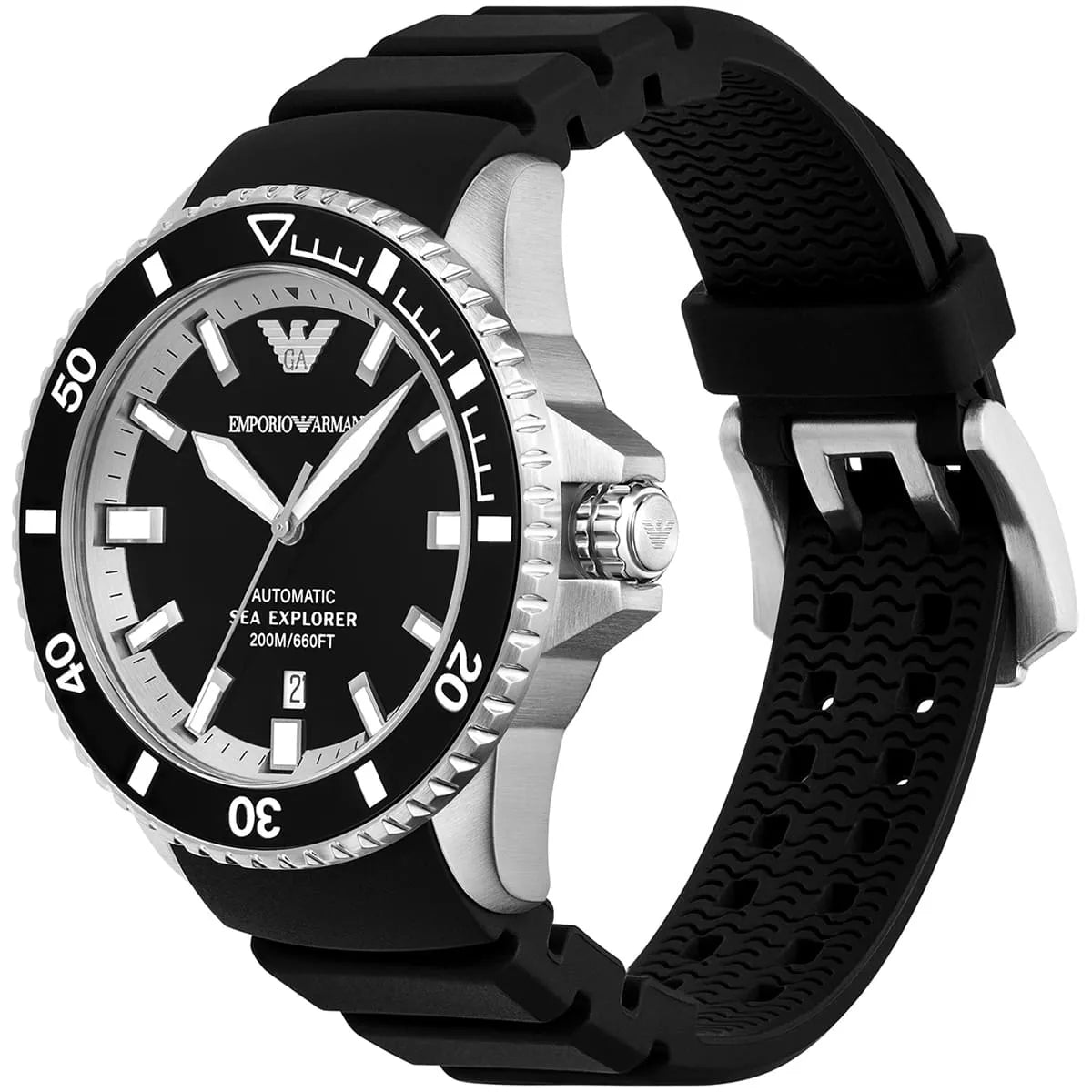 Emporio Armani Sea Explorer Automatic Black Dial Black Silicone Strap Men's Watch - AR60078 Secundaire afbeelding