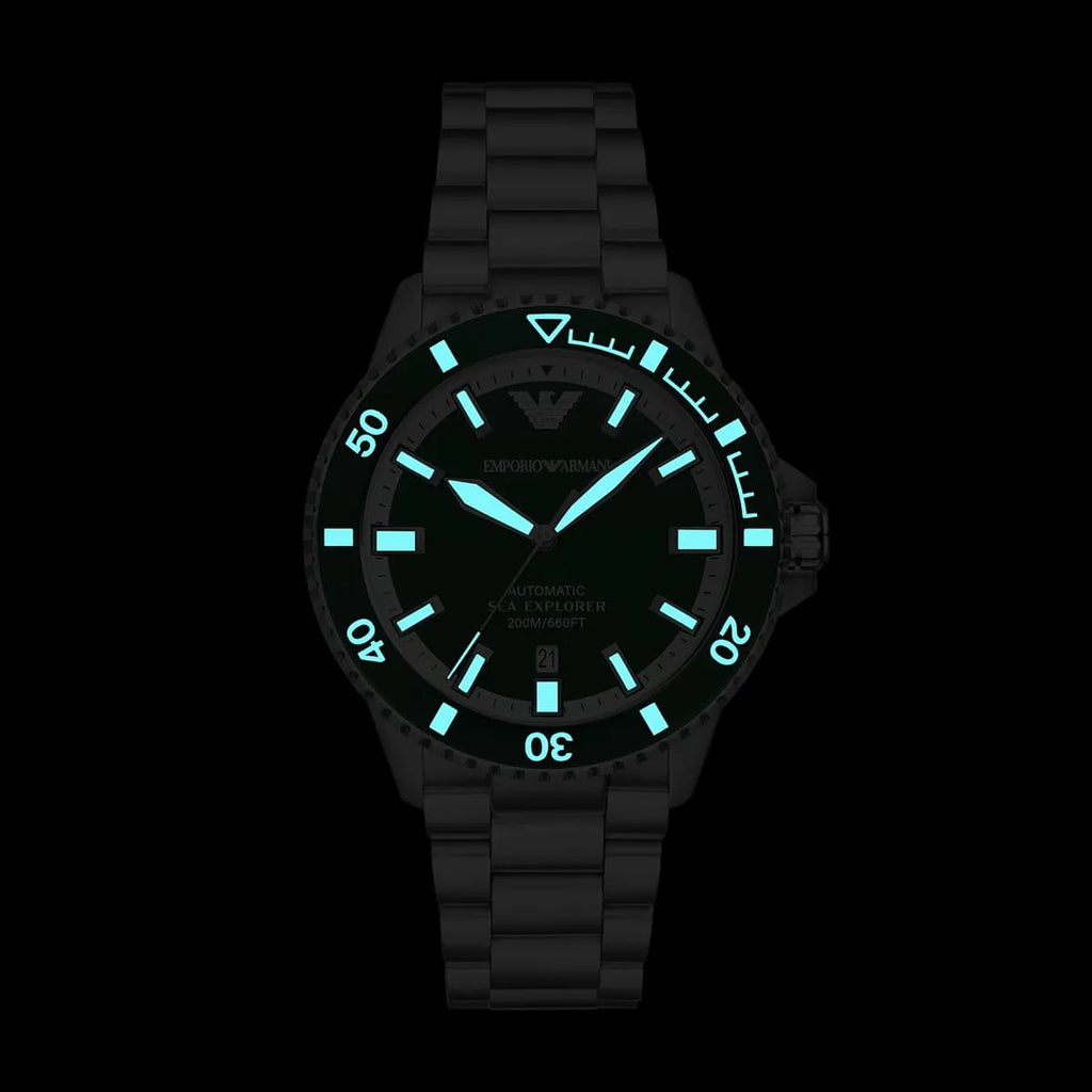 Emporio Armani Sea Explorer Automatic Green Dial Silver Men's Watch - AR60080