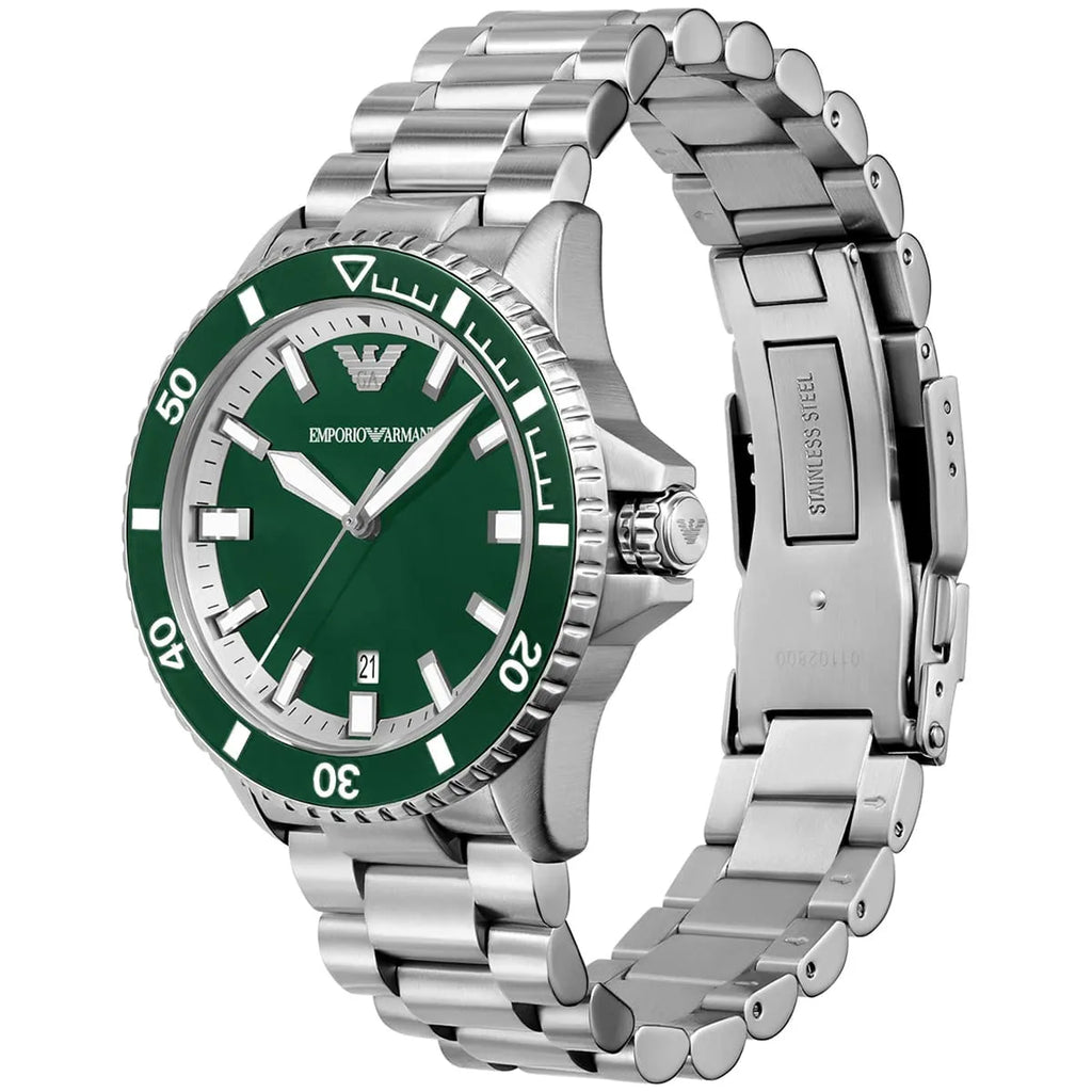 Emporio Armani Sea Explorer Automatic Green Dial Silver Men's Watch - AR60080